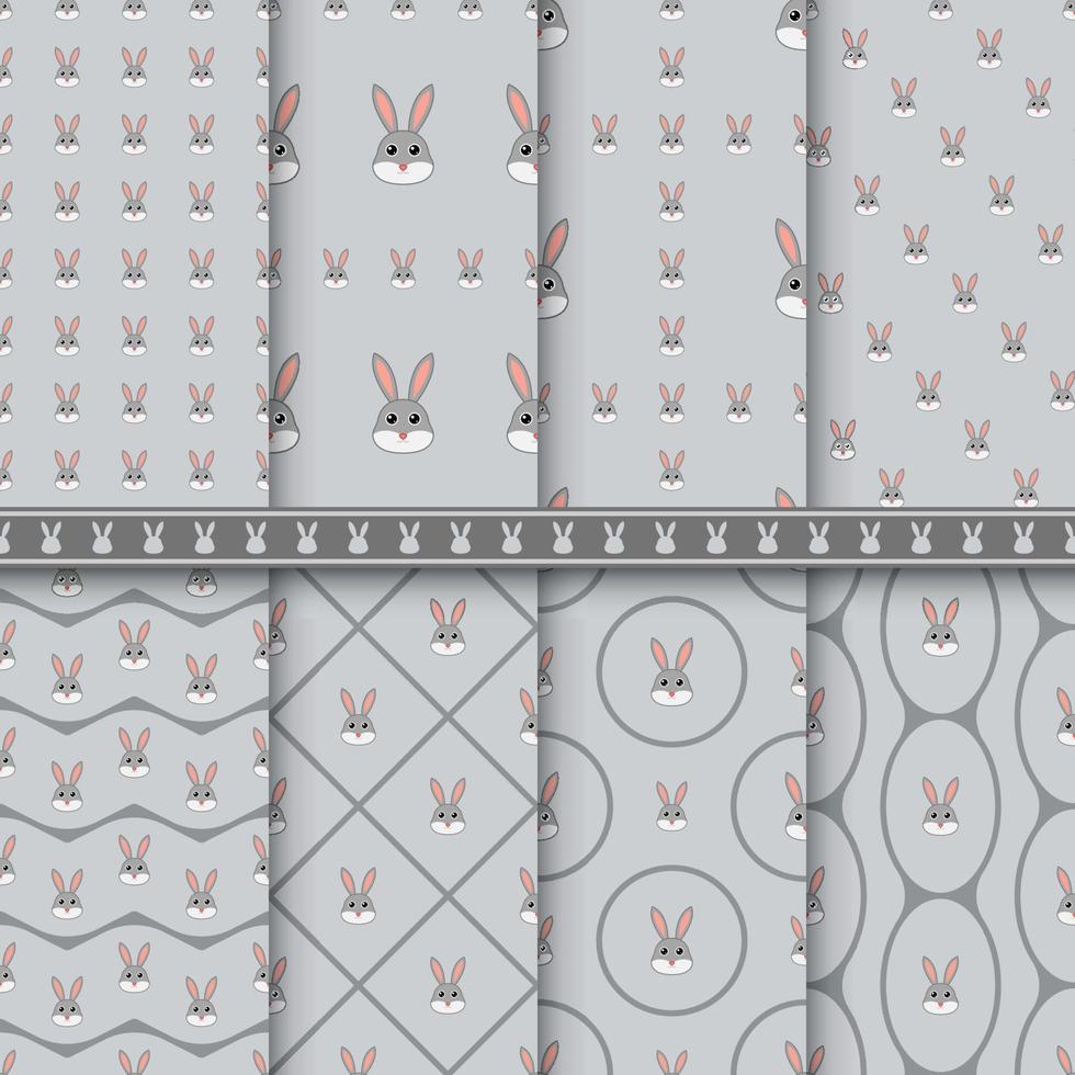 Set of Rabbit seamless pattern vector