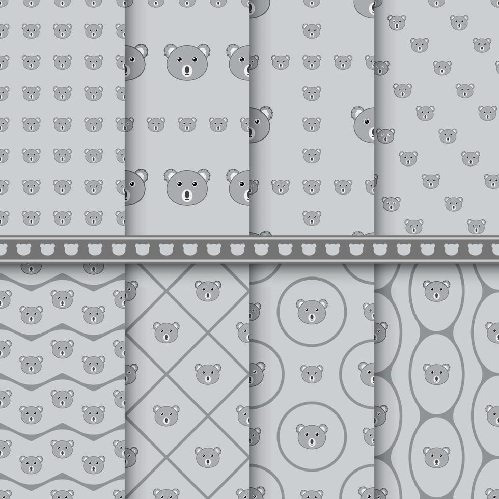 Set of Koala seamless pattern vector