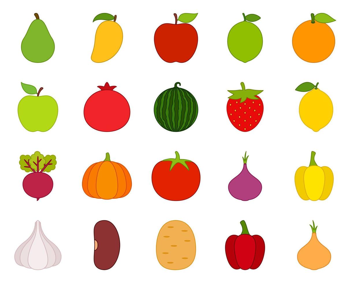 Set of cute fruits and vegetables vector