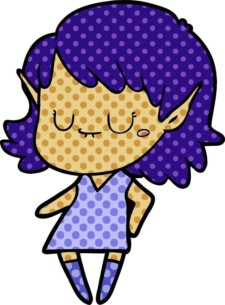 happy cartoon elf girl wearing dress vector