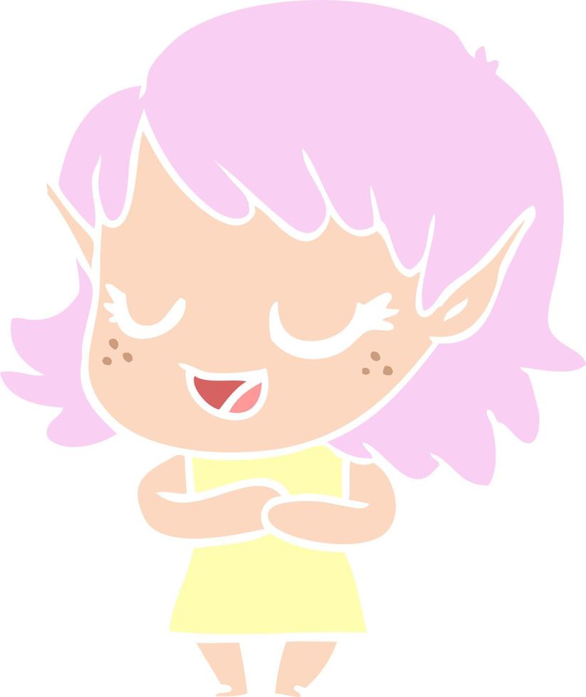 niña elfa de dibujos animados de estilo de color plano feliz vector