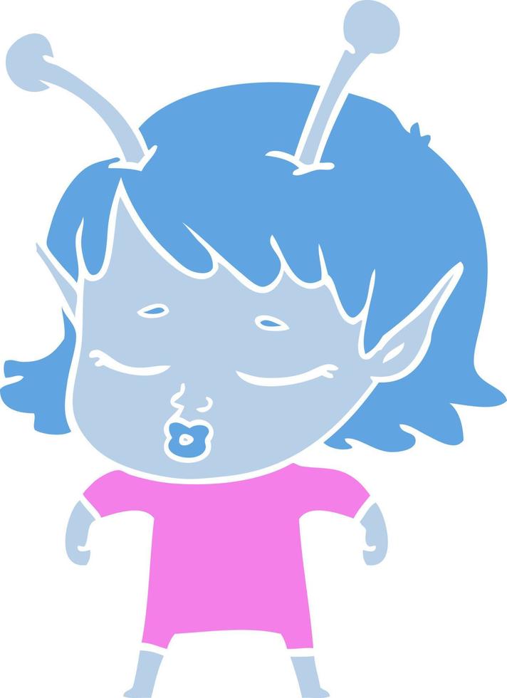 cute alien girl flat color style cartoon vector