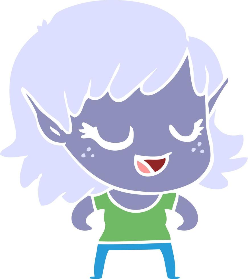 niña elfa de dibujos animados de estilo de color plano feliz vector