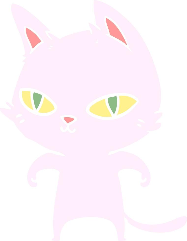 gato de dibujos animados de estilo de color plano con ojos brillantes vector