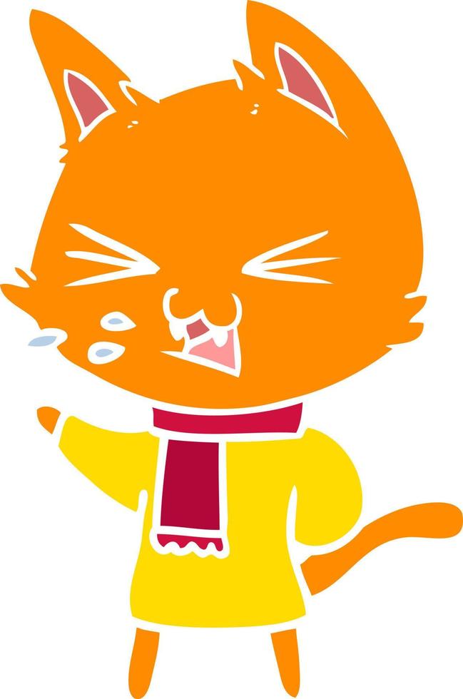 flat color style cartoon cat hissing vector