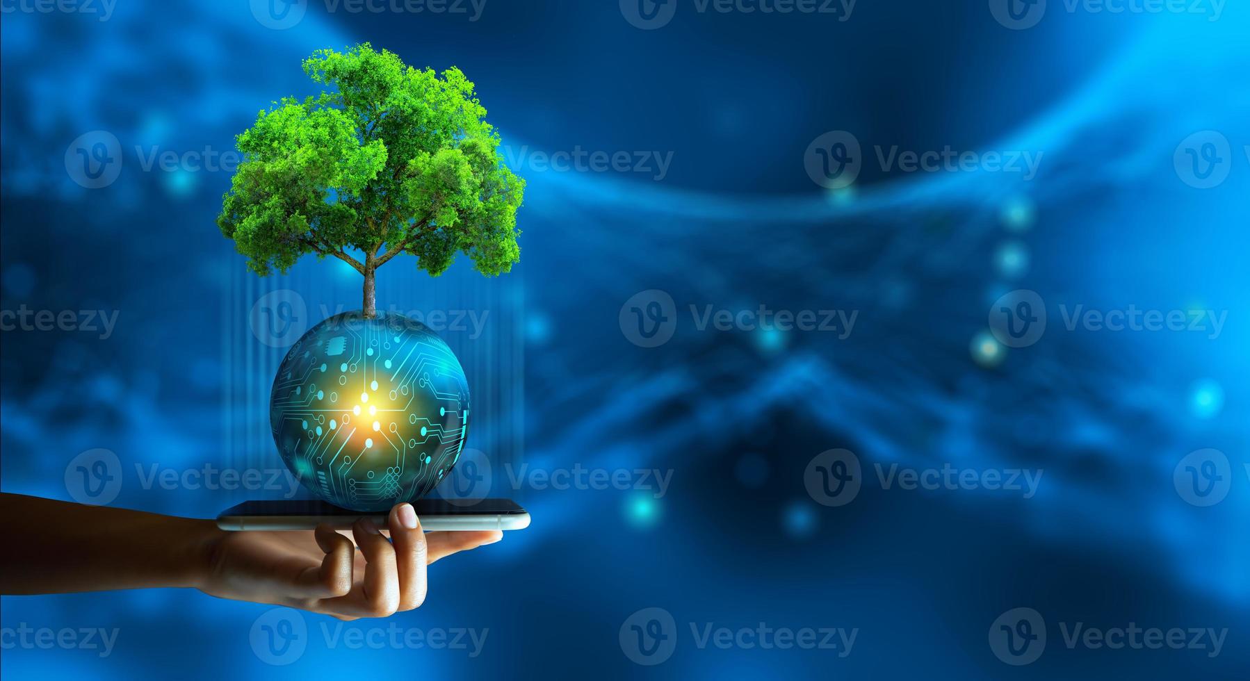 Green Computing, Green Technology, Green IT, csr, IT ethics, and Environmental friendly Concept. photo