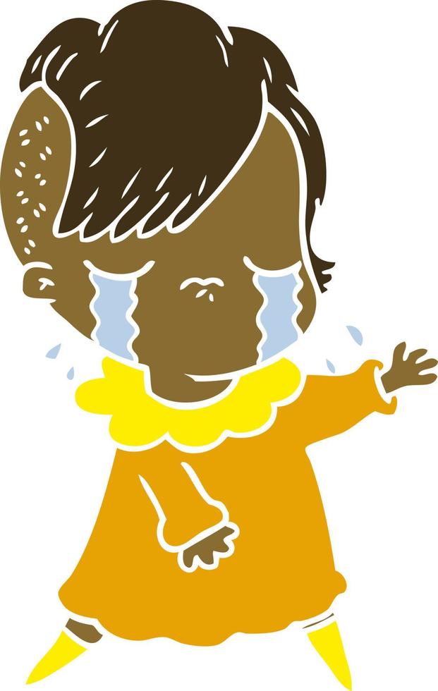 flat color style cartoon crying girl vector