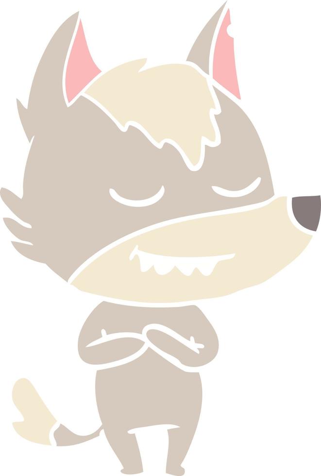 friendly flat color style cartoon wolf vector