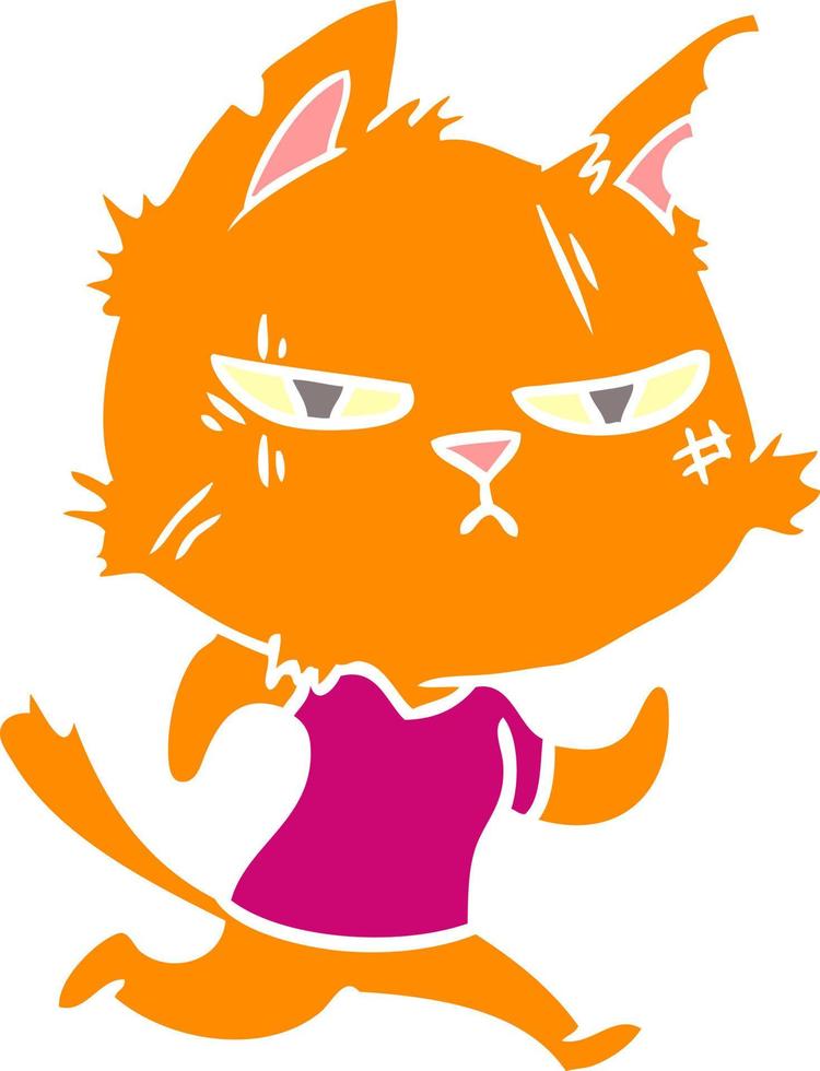 tough flat color style cartoon cat running vector