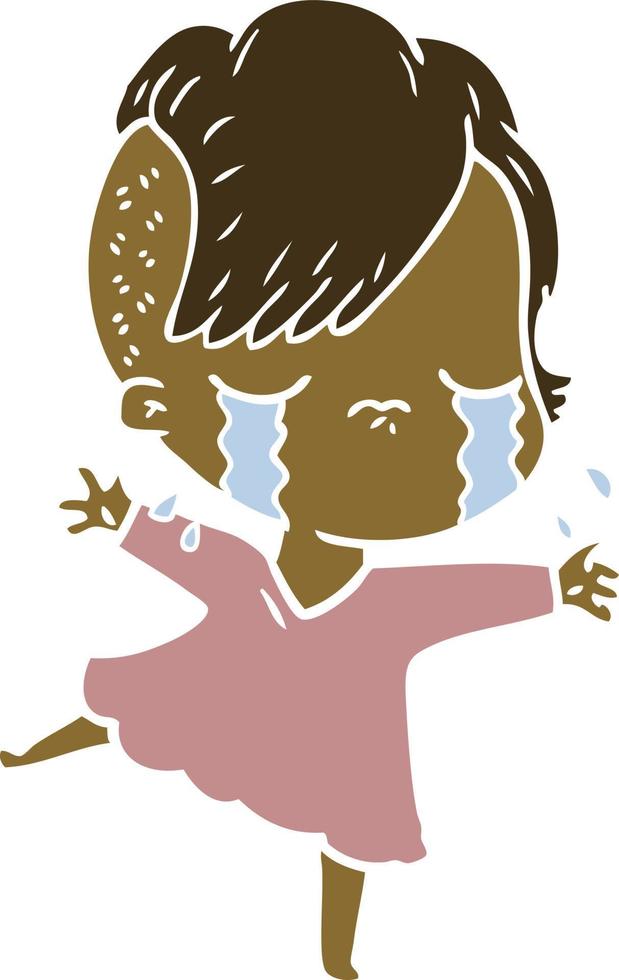 flat color style cartoon crying girl vector