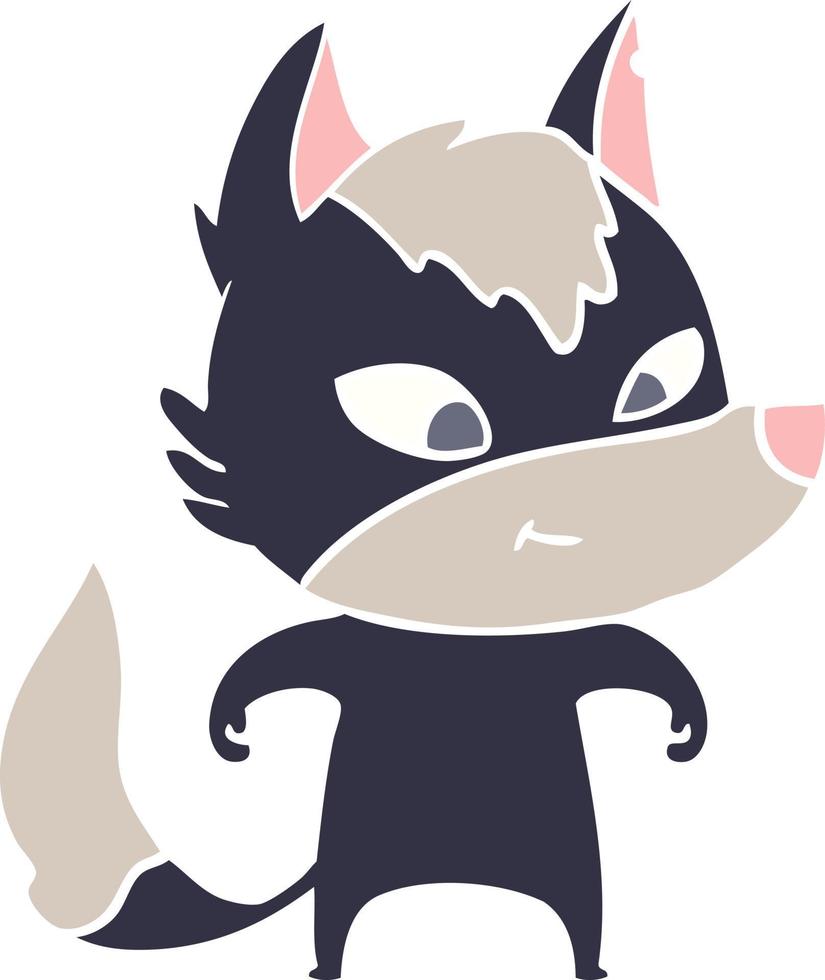 friendly flat color style cartoon wolf vector