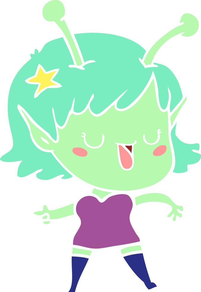 happy alien girl flat color style cartoon vector