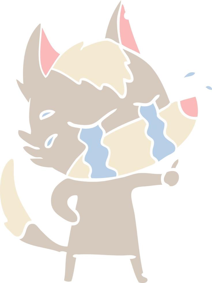 flat color style cartoon crying wolf vector