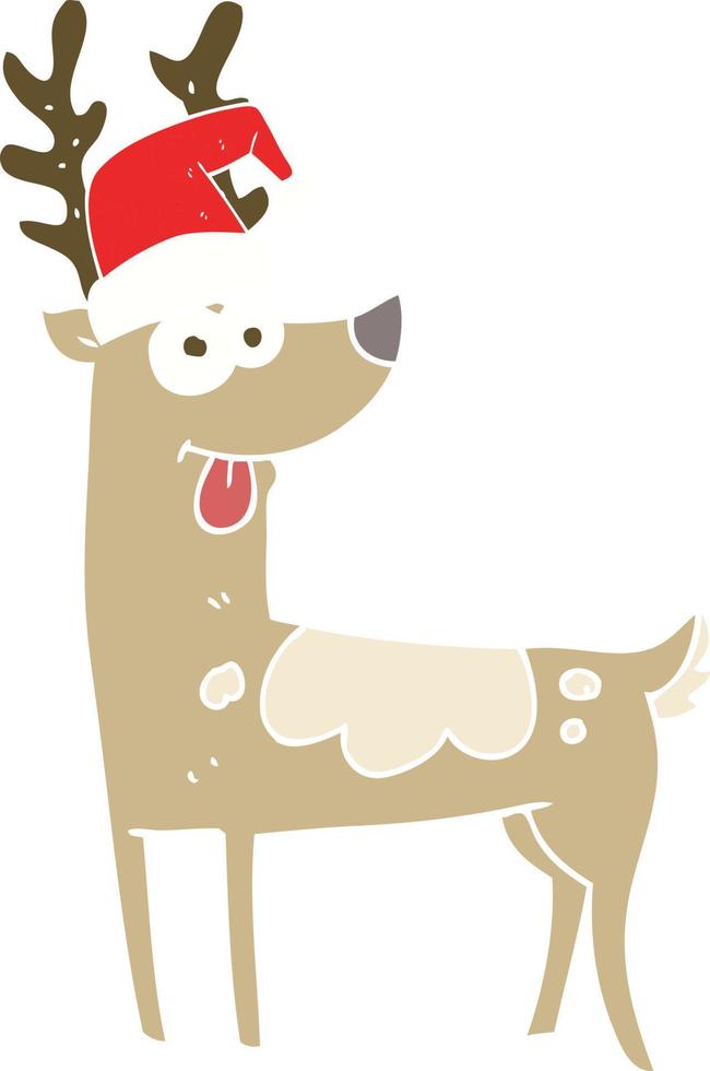 flat color illustration of a cartoon crazy reindeer vector