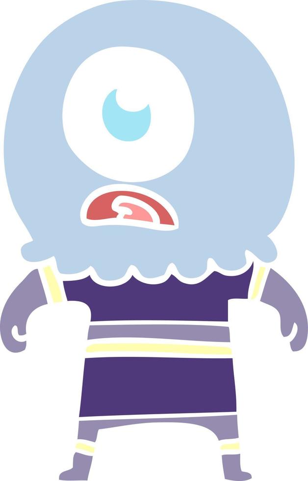 flat color style cartoon cyclops alien spaceman vector