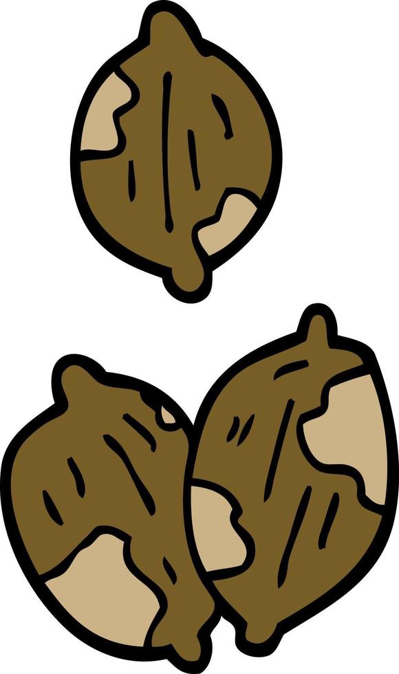 caricatura, garabato, nueces, en, cáscaras vector