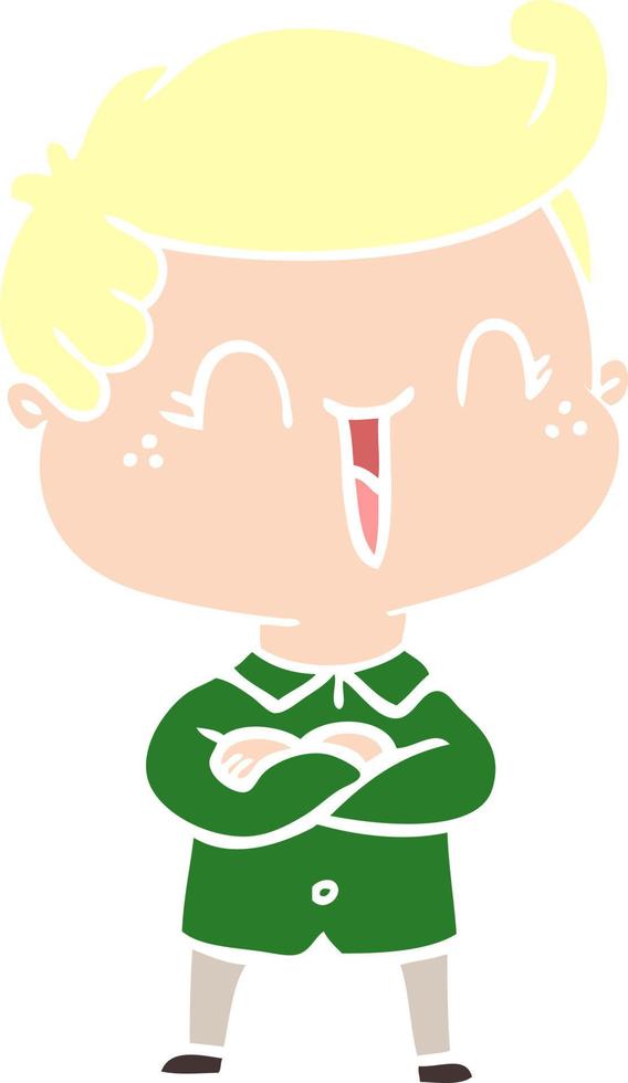 flat color style cartoon laughing boy crossing arms vector