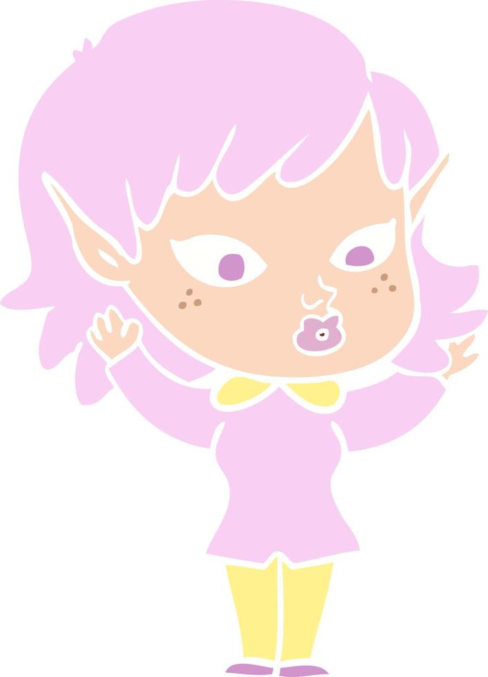 chica elfa de dibujos animados de estilo de color bastante plano vector