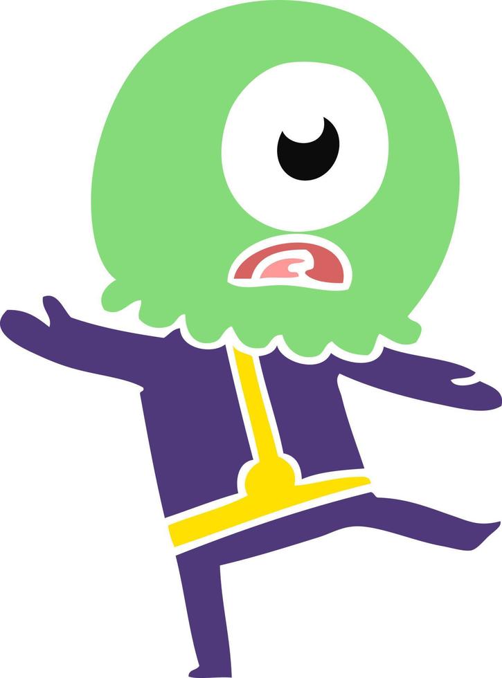 flat color style cartoon cyclops alien spaceman vector