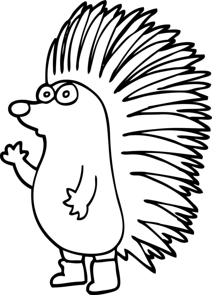 line drawing cartoon spiky hedgehog vector