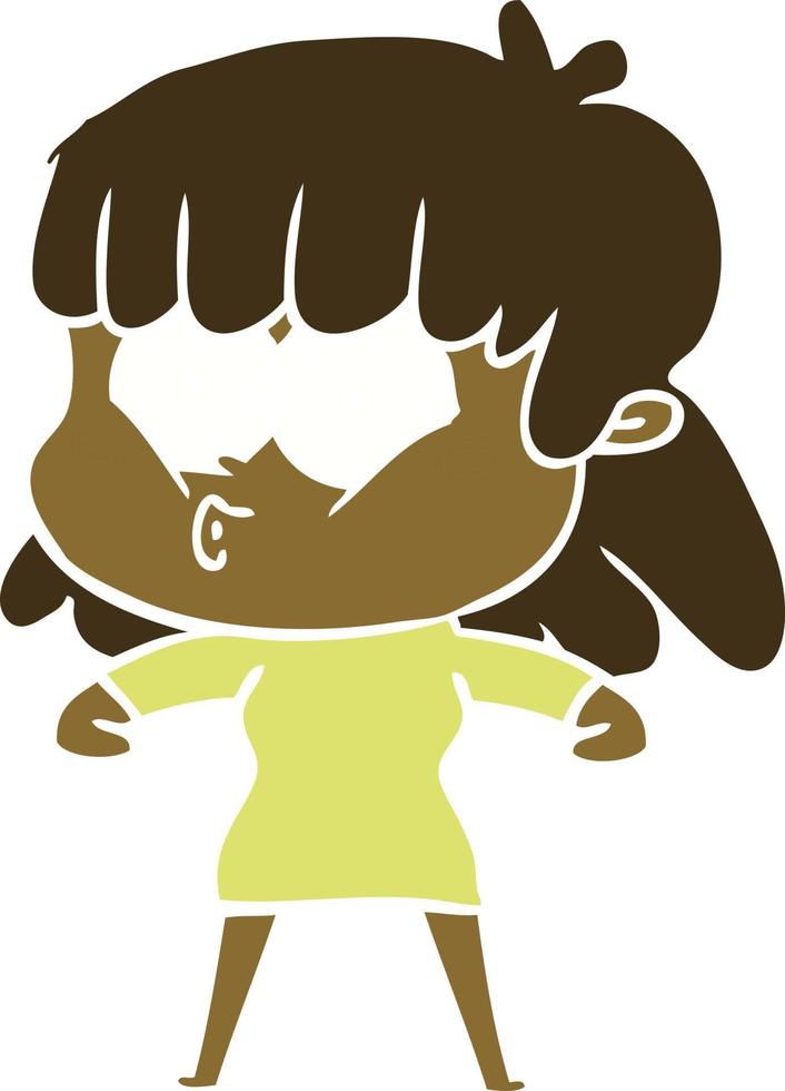 niña silbando de dibujos animados de estilo de color plano vector