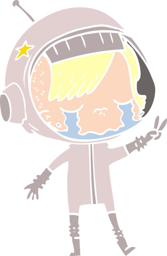 flat color style cartoon crying astronaut girl vector