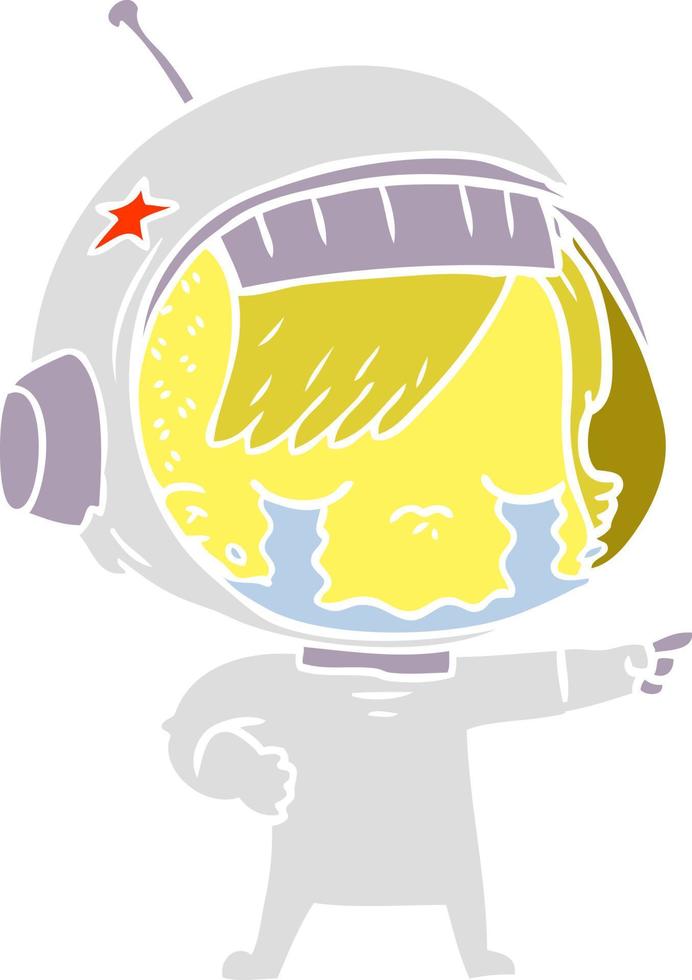 niña astronauta llorando de dibujos animados de estilo de color plano vector