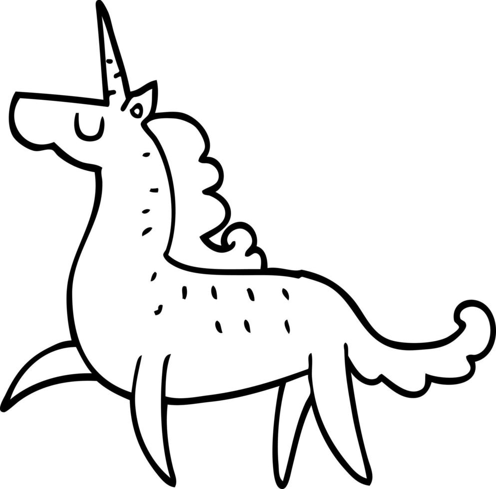 line drawing cartoon magical unicorn vector