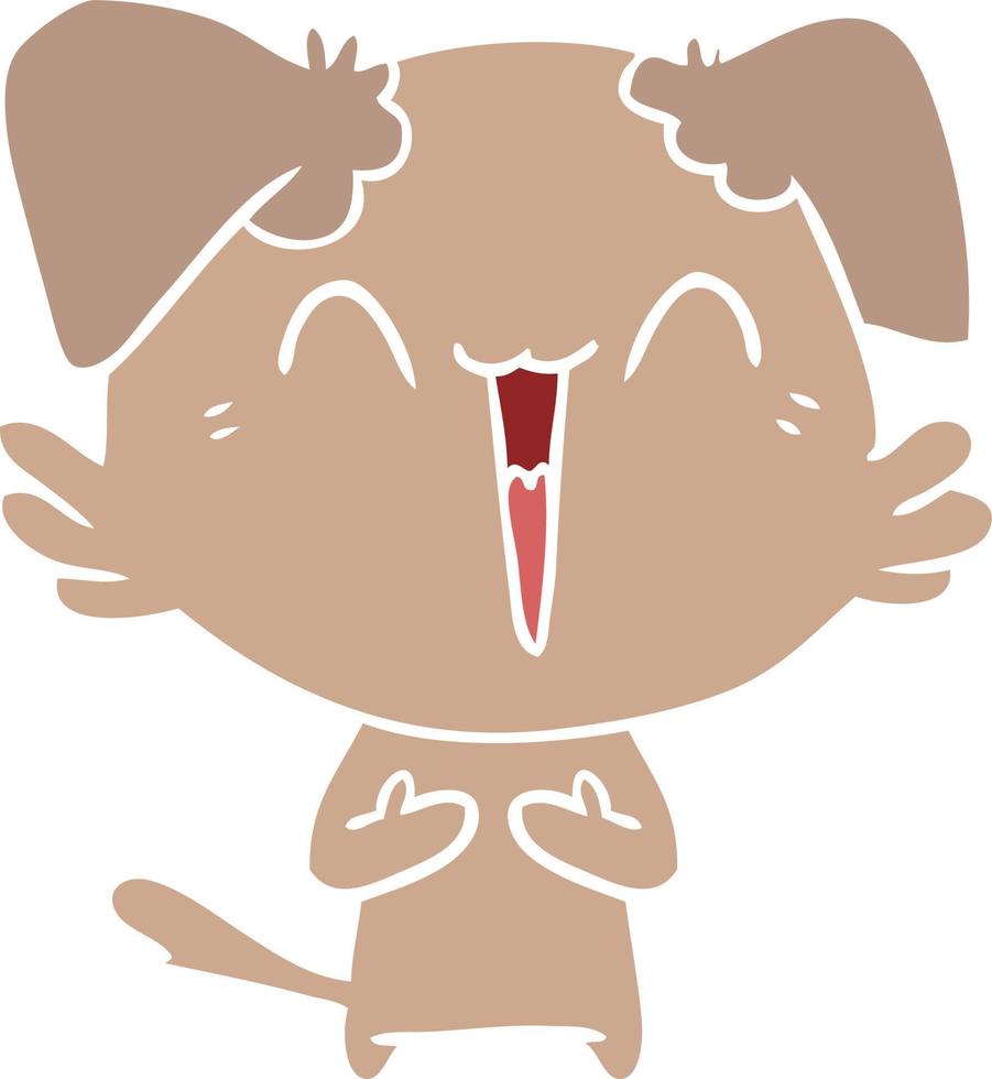 happy little flat color style cartoon dog laughing vector