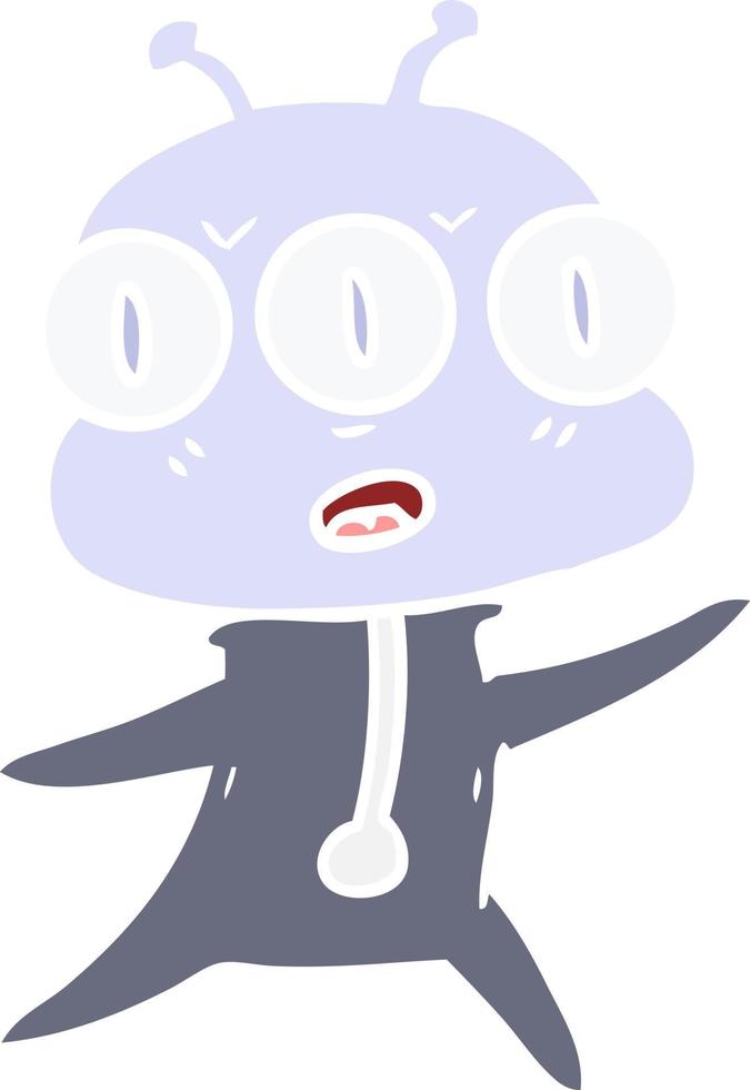 flat color style cartoon three eyed alien vector
