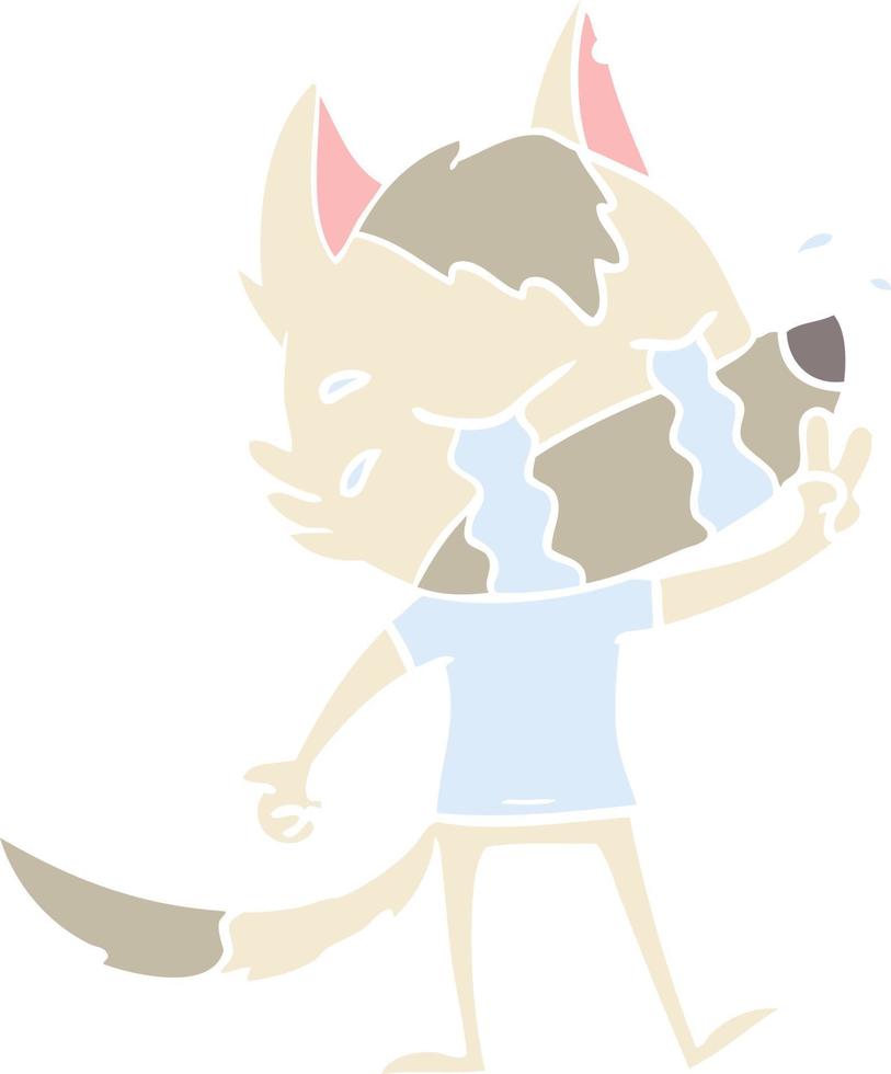 flat color style cartoon crying wolf vector