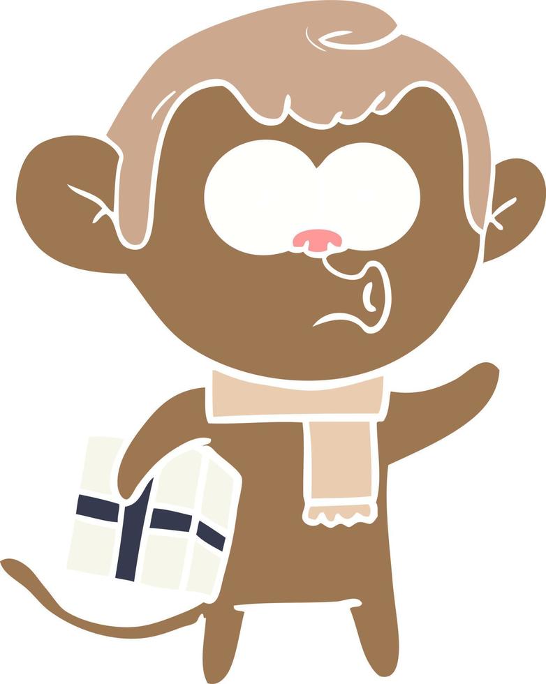 flat color style cartoon christmas monkey vector