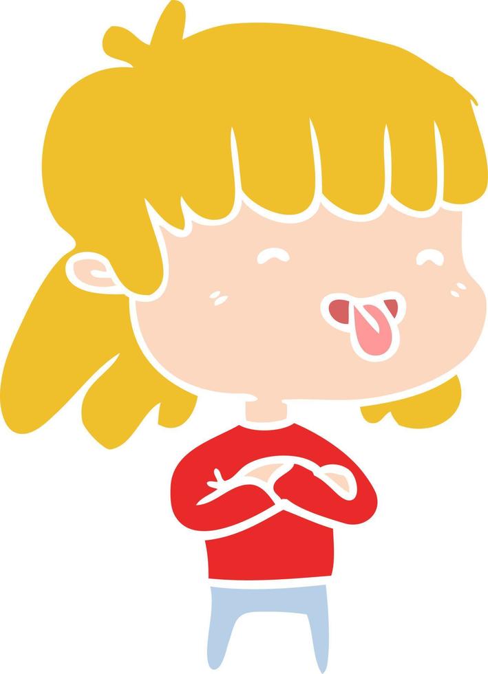 chica de dibujos animados de estilo de color plano sacando la lengua vector