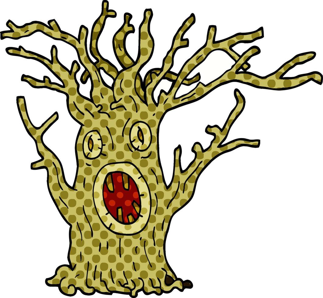 caricatura, garabato, espeluznante, árbol vector