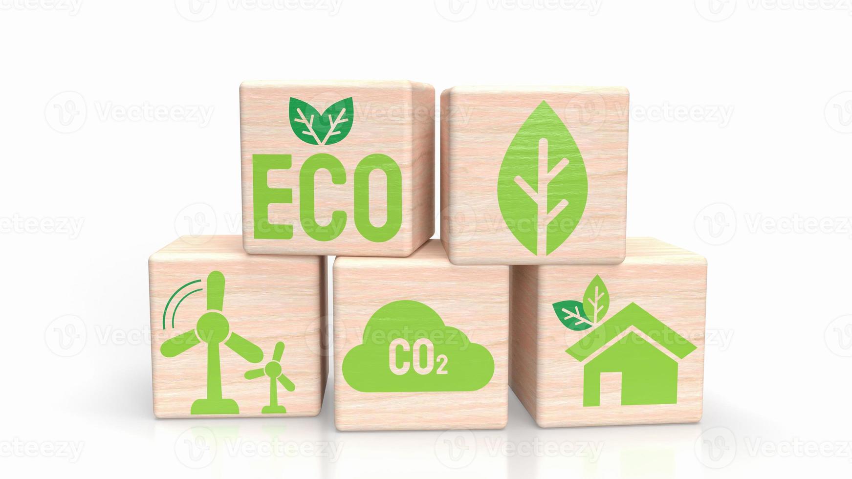 The eco icon on wood cube for ecology concept 3d rendering photo
