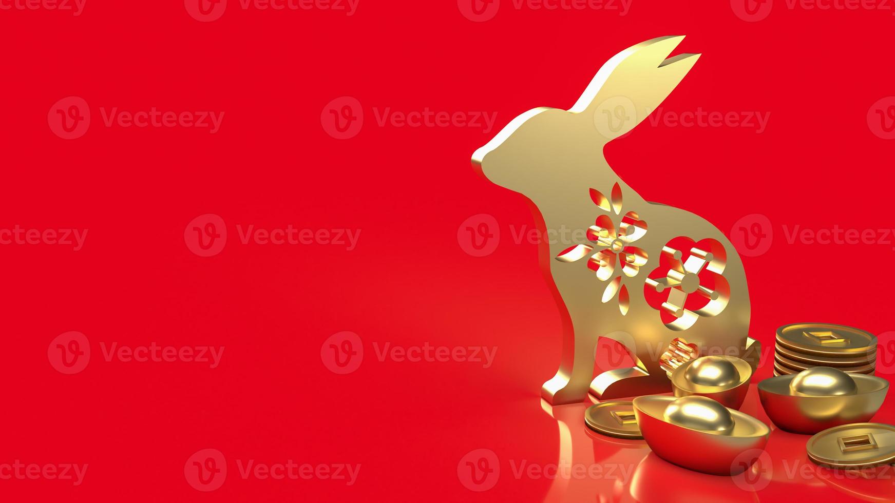 The gold rabbit and Chinese coins for holiday concept 3d rendering photo
