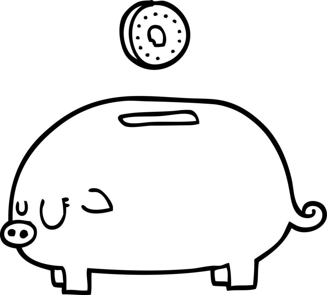 line drawing cartoon piggy bank vector