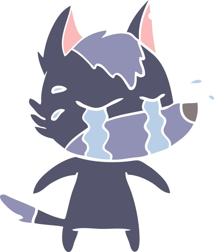 flat color style cartoon crying wolf vector