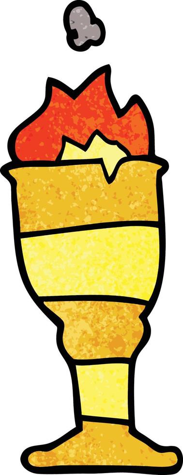 cartoon doodle flaming golden cup vector