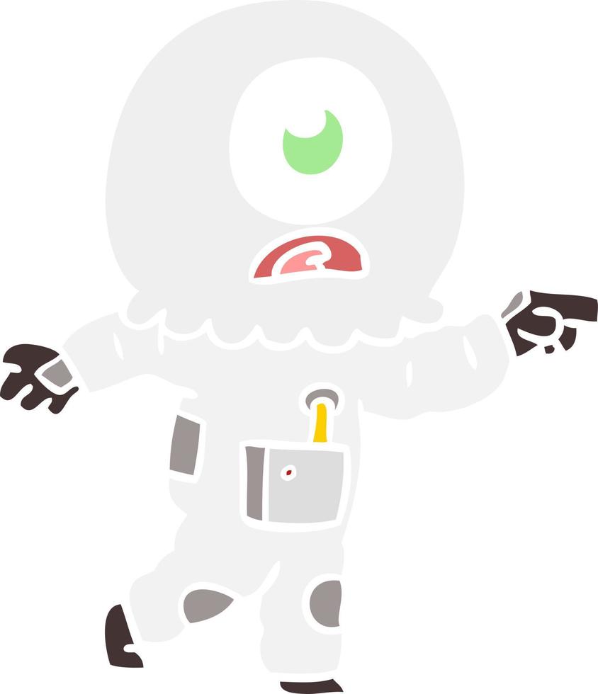 flat color style cartoon cyclops alien spaceman pointing vector