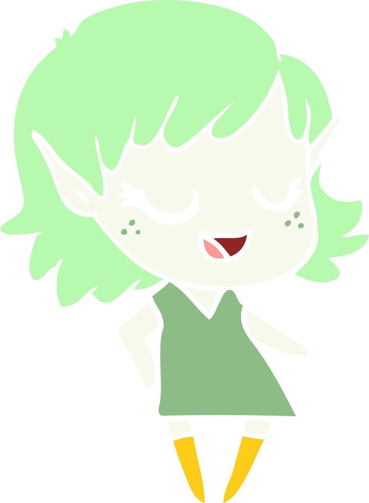 happy flat color style cartoon elf girl vector