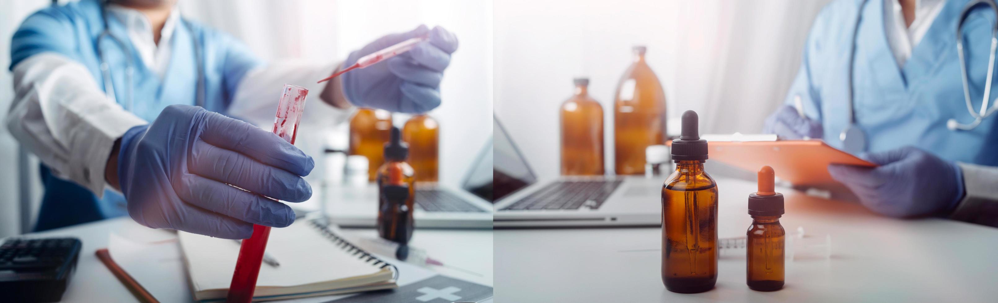 Double exposure of healthcare And Medicine concept. Doctor and modern virtual screen interface, blurred background. photo