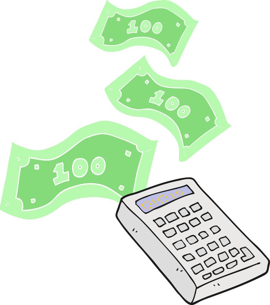 flat color illustration of a cartoon calculator counting money vector