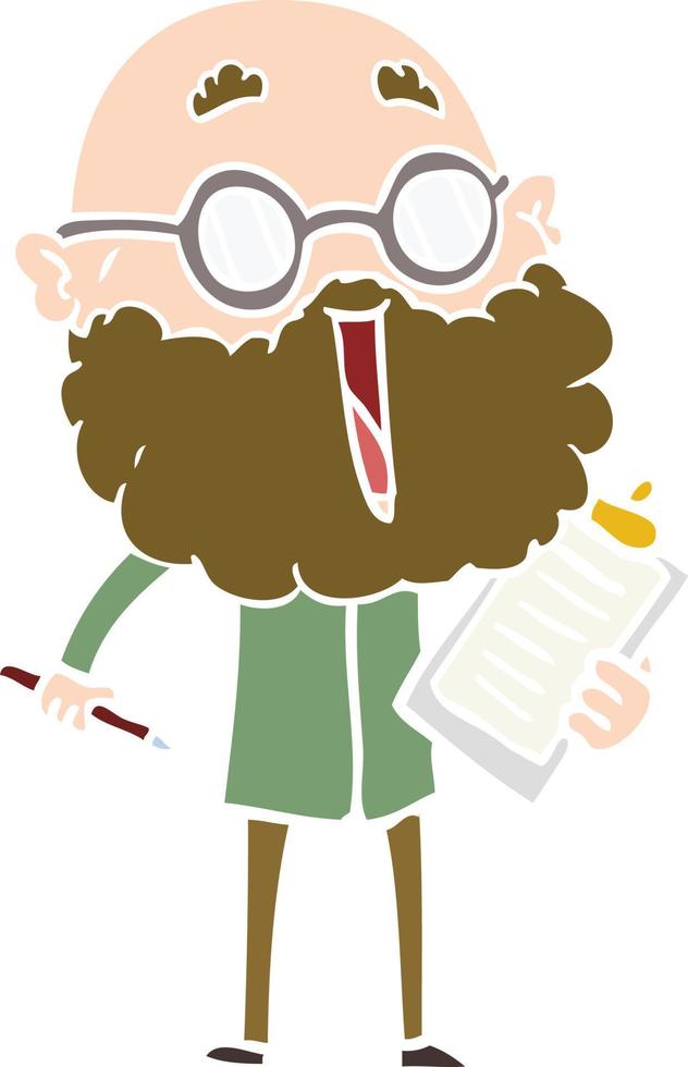 flat color style cartoon joyful man with beard vector