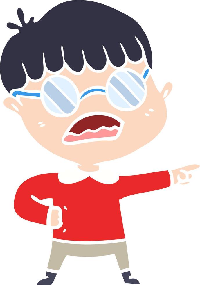 flat color style cartoon pointing boy wearing spectacles vector