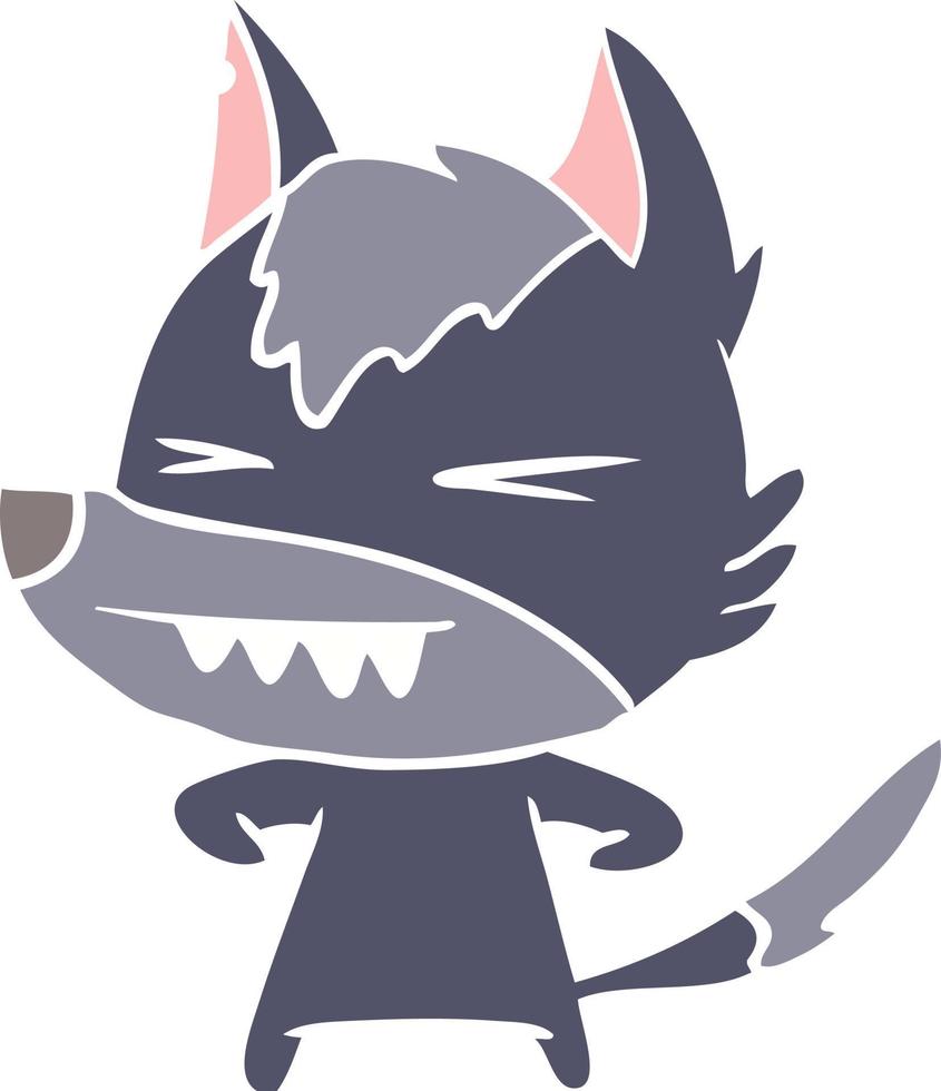 angry wolf flat color style cartoon vector