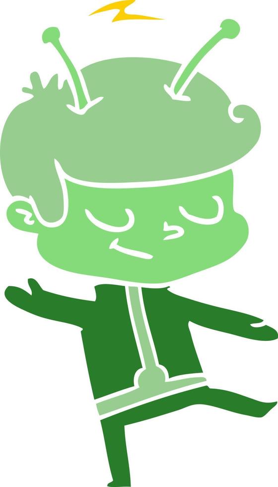 friendly flat color style cartoon spaceman dancing vector