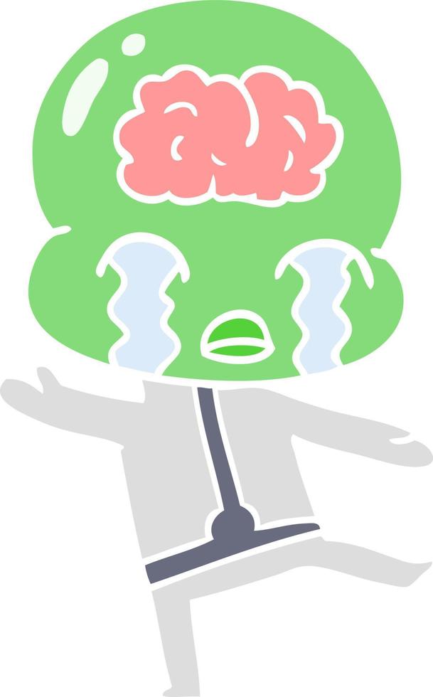 flat color style cartoon big brain alien crying vector