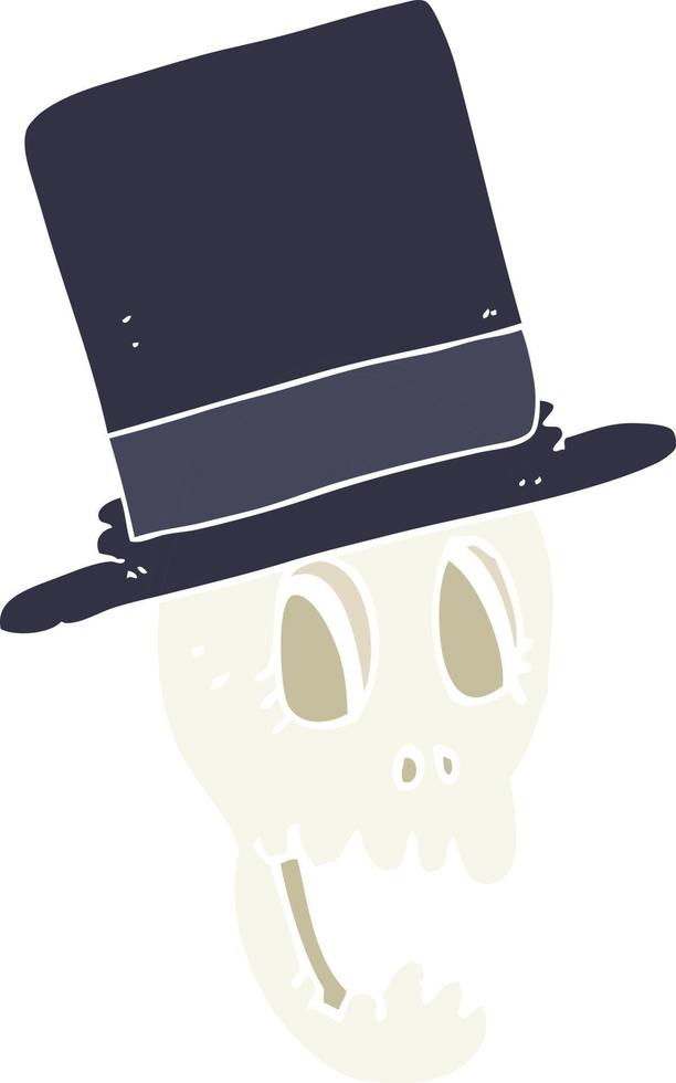 flat color illustration of a cartoon skull wearing top hat vector