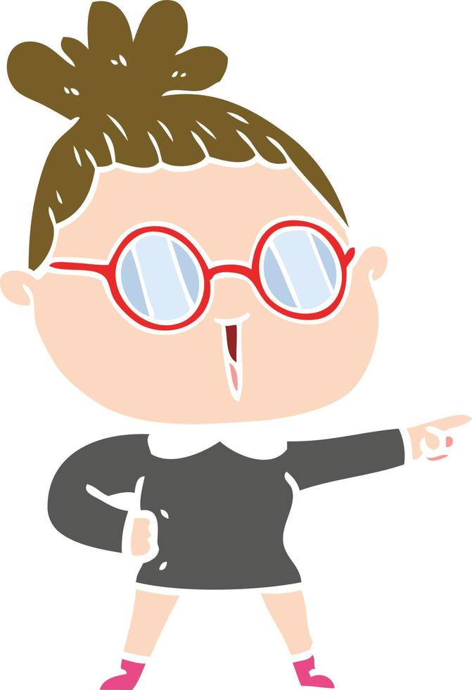 mujer de dibujos animados de estilo de color plano con gafas vector